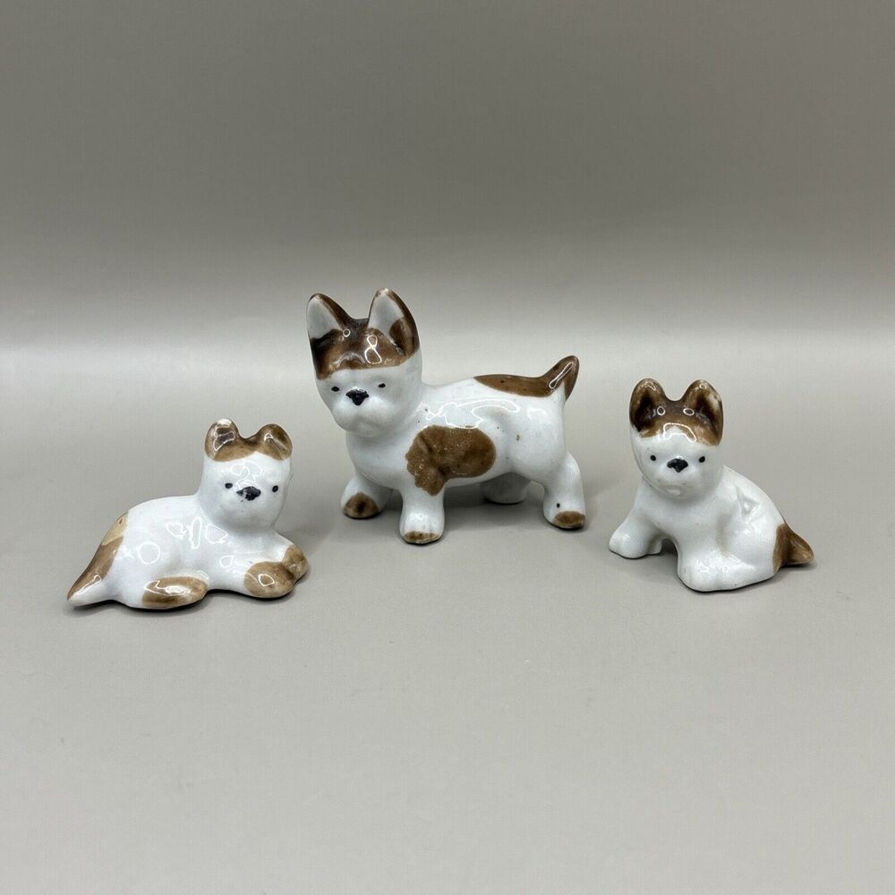 Title: Vintage Japan Miniature French Bulldog Dog Figurines Set of 3 Porcelain